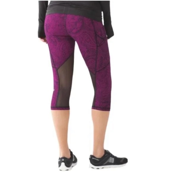 Lululemon Women’s Outrun Crop Leggings Paisley Fuchsia Pockets Mesh Size… - Picture 14 of 14